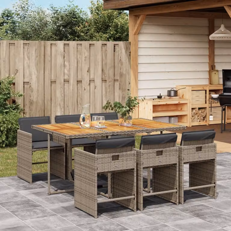 vidaXL Set da Pranzo da Giardino 7 pz in Polyrattan e Legno di Acacia Grigio e Marrone