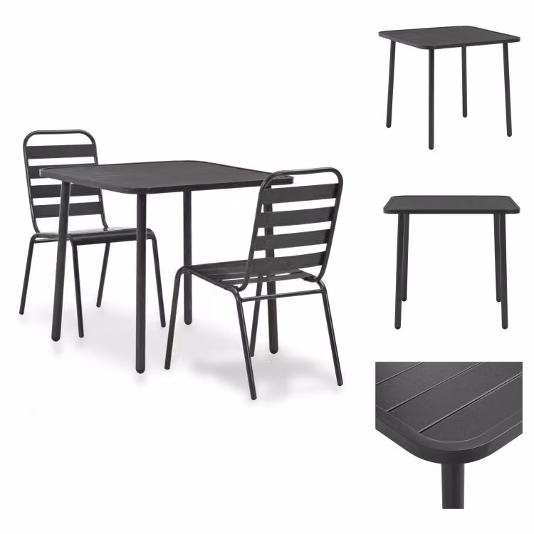 vidaXL set bistrot 3 pezzi acciaio grigio scuro - Set di mobili da giardino