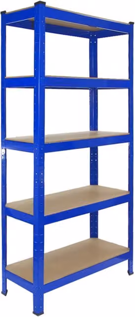 Set di 10 scaffali in acciaio senza bulloni T-Rax blu per garage e magazzino, Larghezza: 75 cm