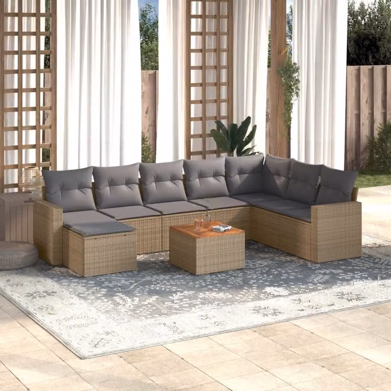 Maison Exclusive - Set Divano da Giardino 9 pz con Cuscini Beige Misto Polyrattan