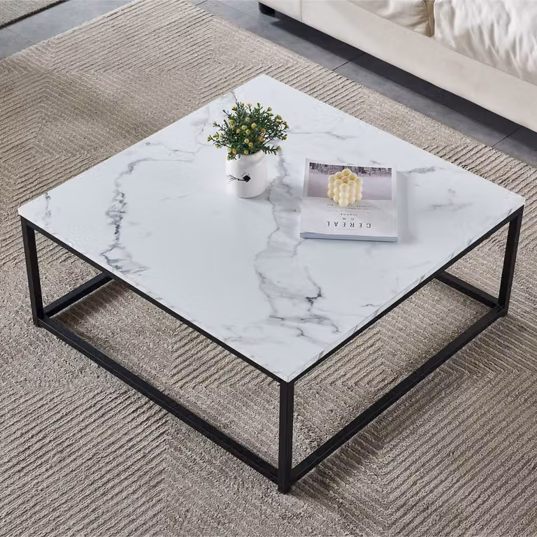 Tavolino da salotto - Tavolino da caffè - Piccolo tavolino - Tavolino per il soggiorno - Tavolino ausiliario - Nero - Imitazione marmo, realizzato in MDF