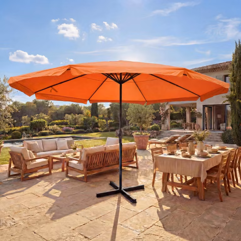 Ombrellone Meran Pro, ombrellone da ristorazione con mantovana Ø 5m poliestere/alluminio 28kg ~ terracotta senza supporto