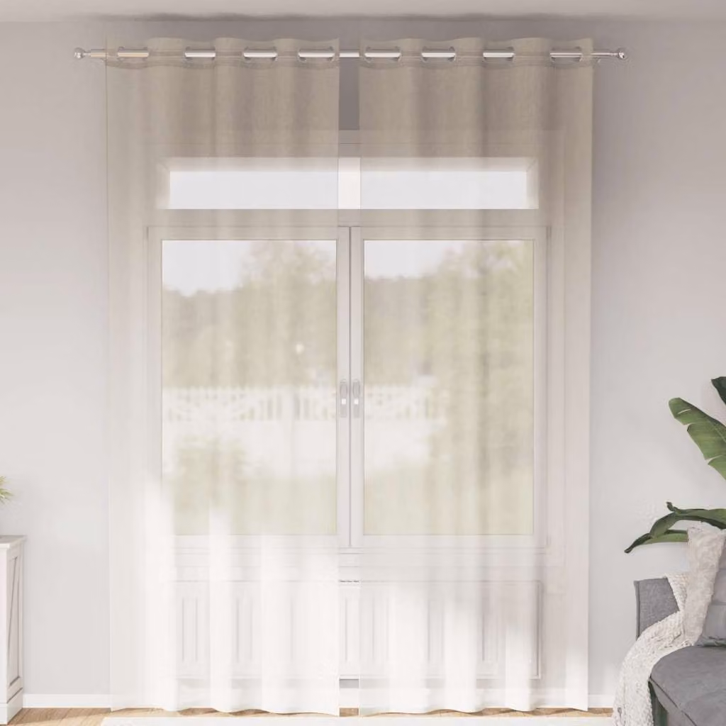 Set di 2 tende in voile semi-trasparenti vidaXL con occhielli, colore beige, L: 140 cm, H: 300 cm