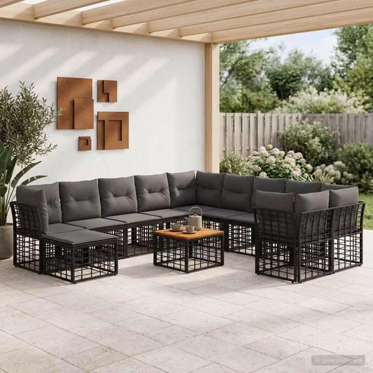 Maison Exclusive - Set da esterno per divano, 12 pezzi, colore nero e grigio scuro, in poliestere