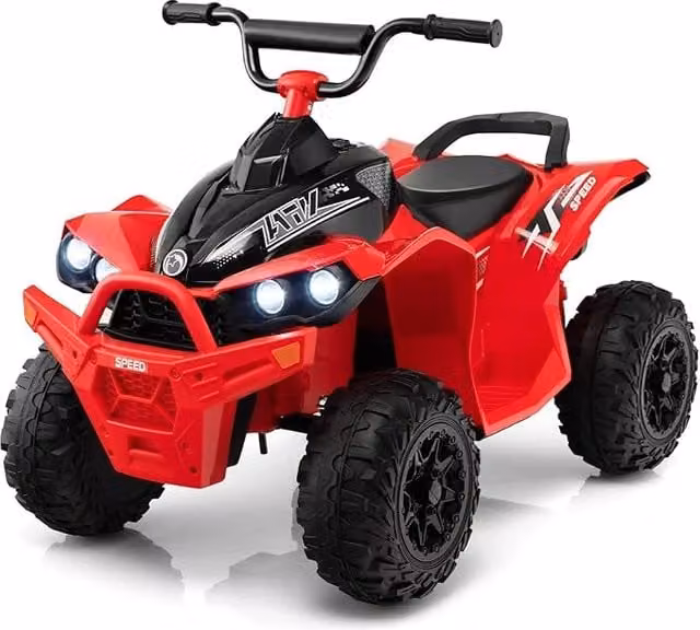 Quad Elettrico per Bambini Costway Rosso con Luci, Suoni e Velocità Regolabile