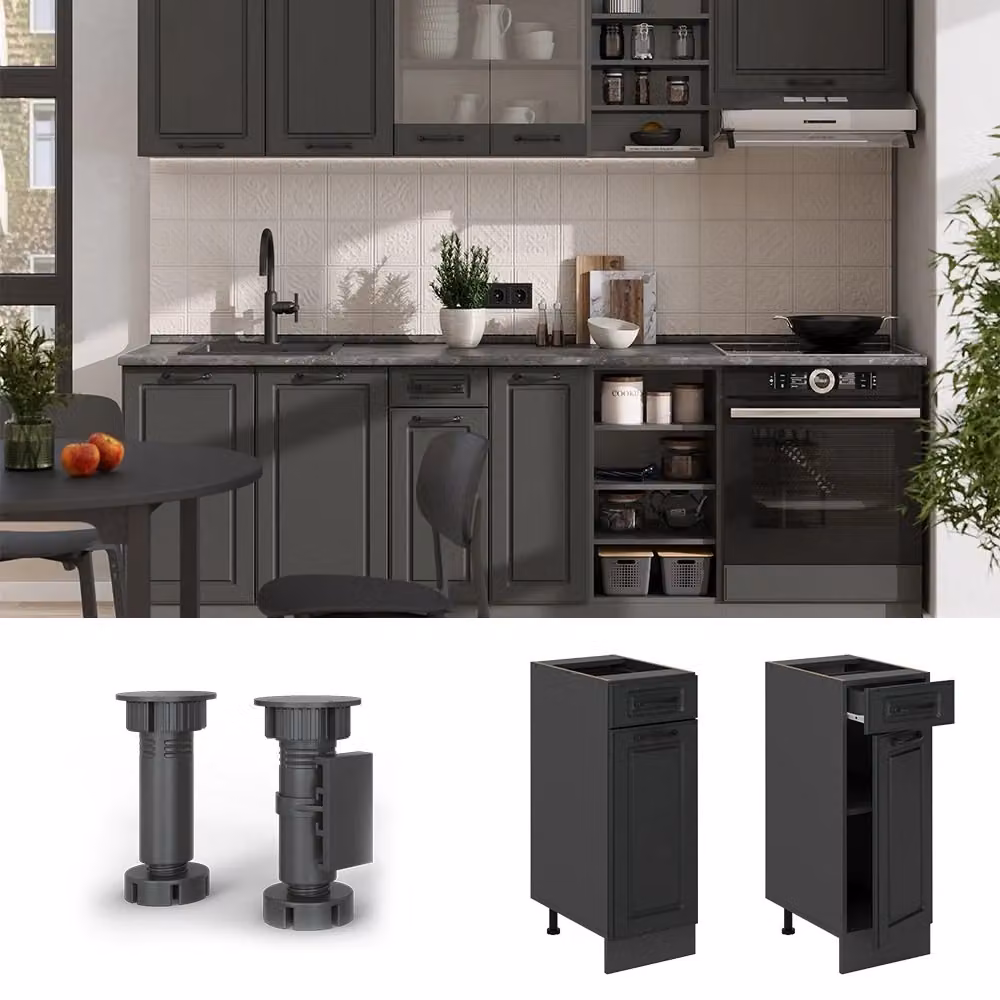 Mobiletto base per cucina R-Line Vicco colore Antracite e Rovere, L: 30 cm, H: 81,6 cm, P: 60 cm – 2