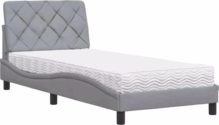 Letto con materasso in tessuto grigio chiaro 80x200 cm