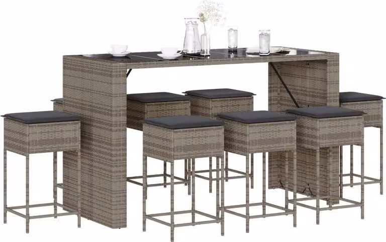 Maison Exclusive - Set da bar da giardino 9 pezzi con cuscini grigio in polyrattan
