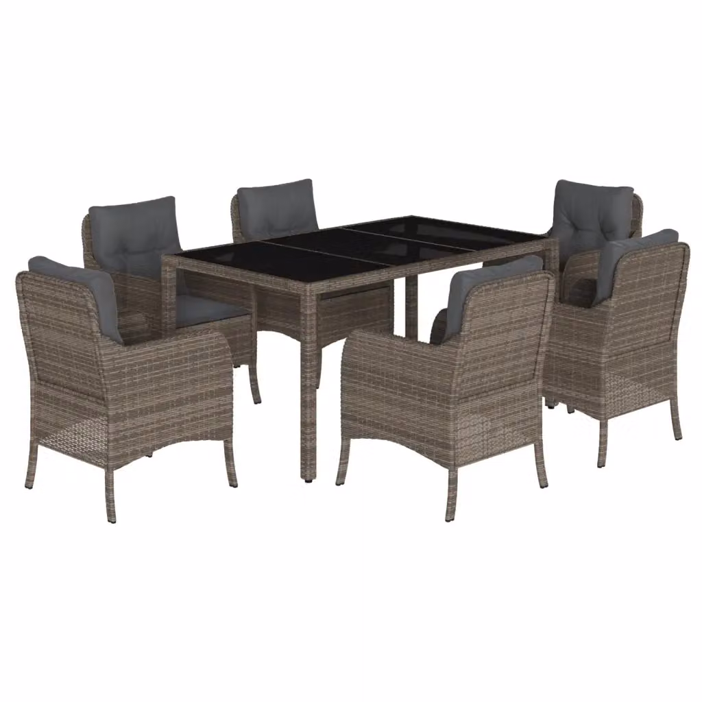 Set da pranzo da giardino vidaXL in polyrattan e vetro grigio con 7 pezzi – 2