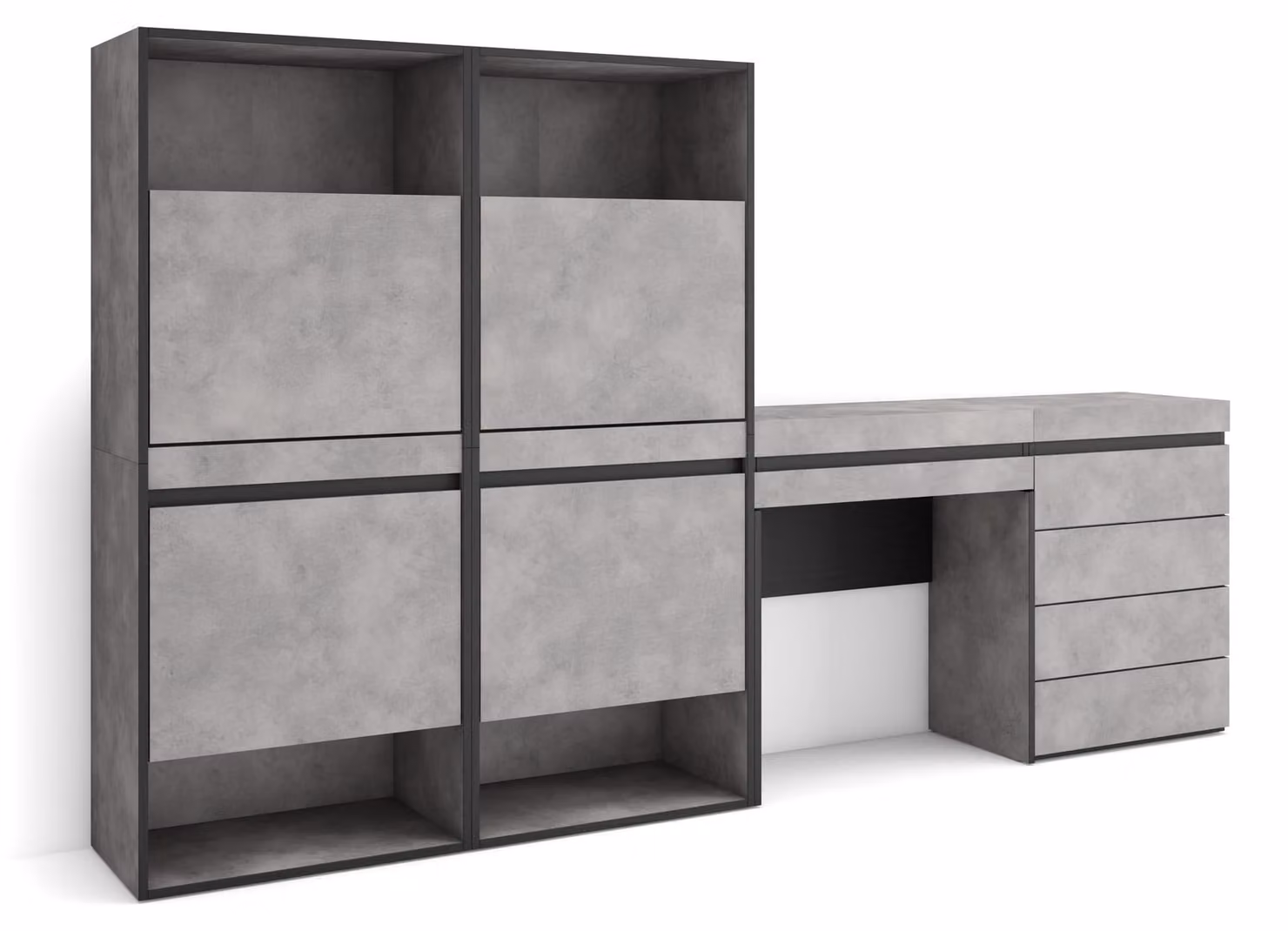 Armadio per scarpe, dimensioni 247x145x35 cm, con 2 ante a battente, 2 vani aperti, colore cemento
