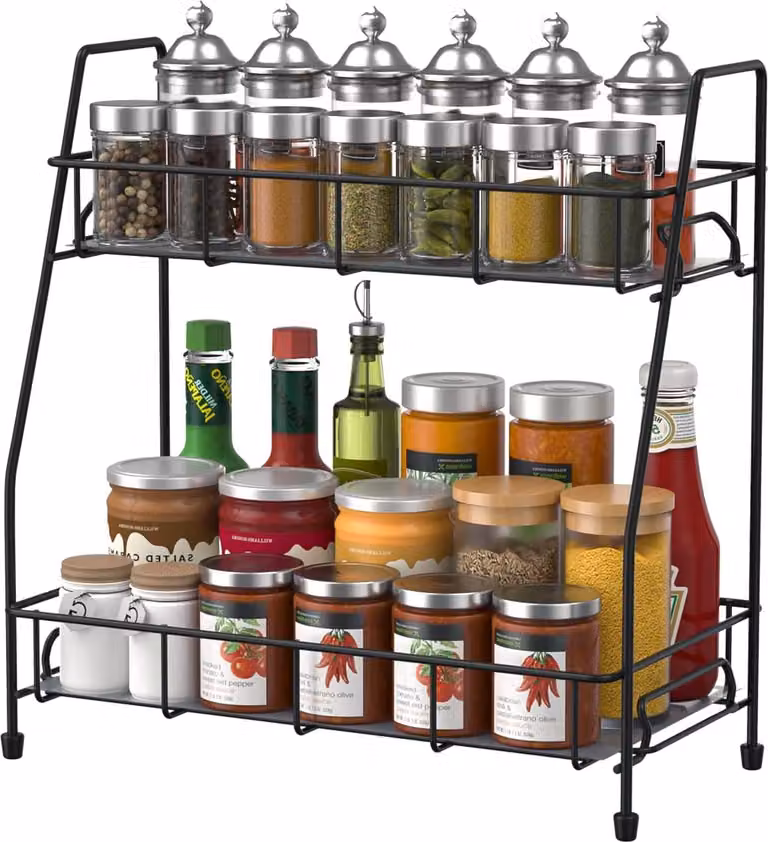 Organizzatore di scaffali per erbe - Scaffale da cucina in metallo - In piedi - Nero
