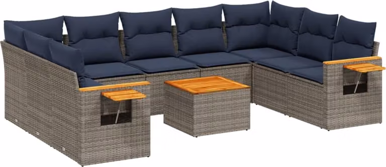 Set Divani da Giardino 10 pz con Cuscini Grigio in Polyrattan