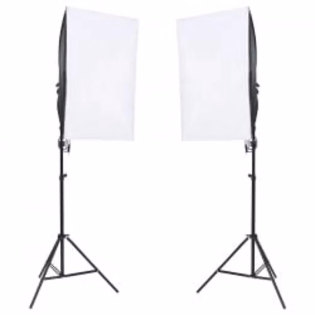 Kit per studio fotografico con illuminazione LED e fondali nero e bianco in metallo e tessuto – 2