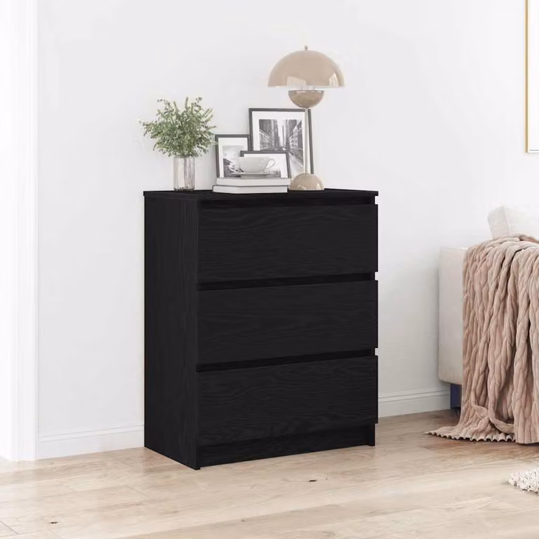 Credenza moderna vidaXL in legno multistrato e MDF, colore nero, L: 60 cm, P: 35 cm, H: 76 cm