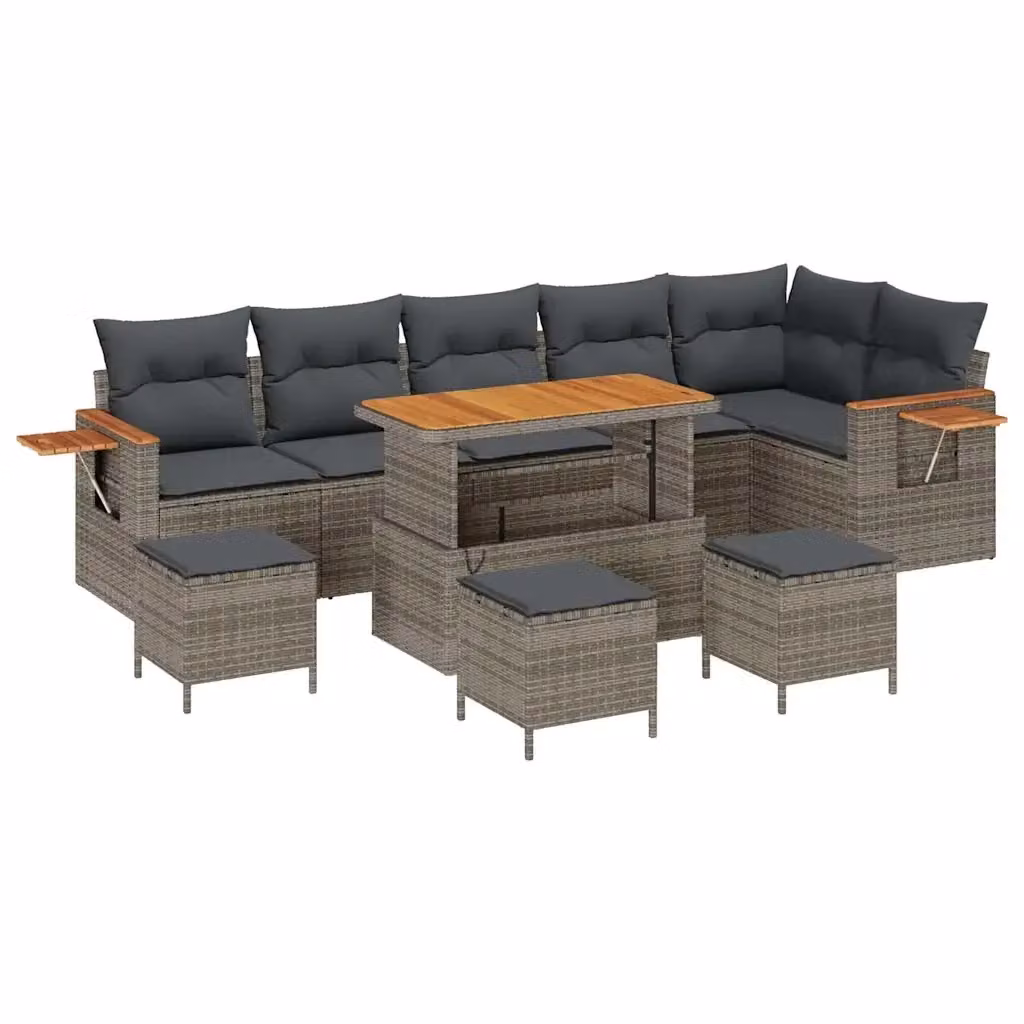 Set Divano da Giardino vidaXL 10 Posti a Forma di L con Cuscini e Tavolino Grigio – 2