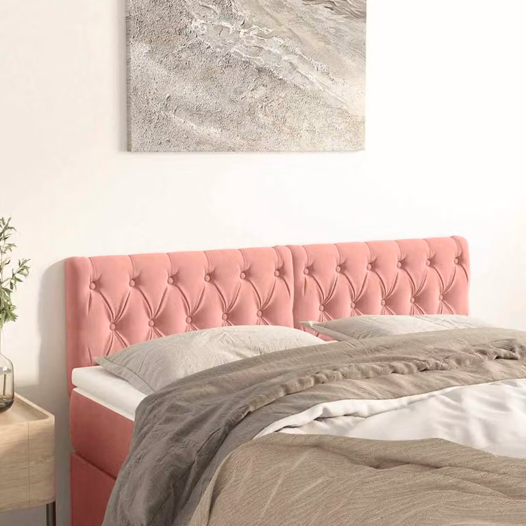 Testiera per letto vidaXL in velluto rosa con pannello imbottito, L: 160 cm, P: 7 cm, H: 78-88 cm