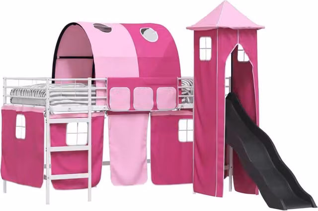 Struttura del letto loft per Bambini | Letto Infantile | Lettino Bianco e Rosa 100 x 200 cm