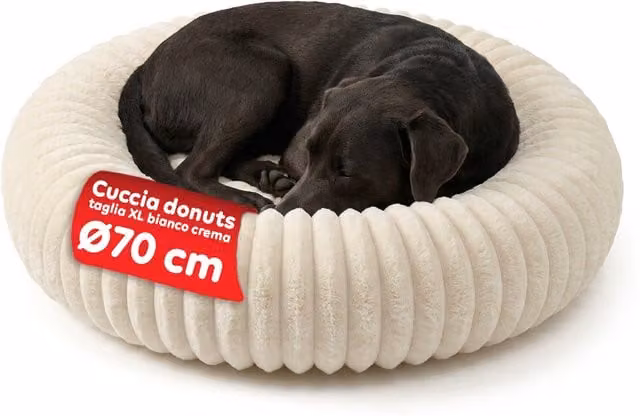 Cuccia Donut Puppy Lovers in Cotone Bianco con Bordi Rialzati e Fondo Antiscivolo per Cani e Gatti