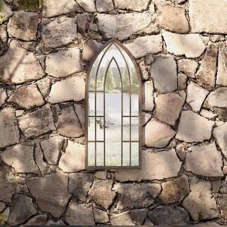 Specchio da giardino con effetto ruggine, ideale per l'esterno