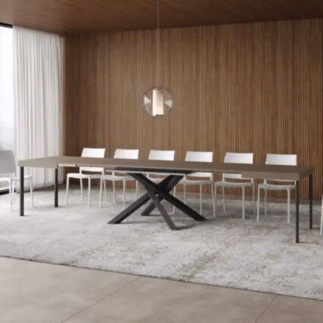 Tavolo allungabile Volantis Itamoby rettangolare con struttura in metallo, colore tortora e gambe antracite, L: 140/400 cm, P: 90 cm