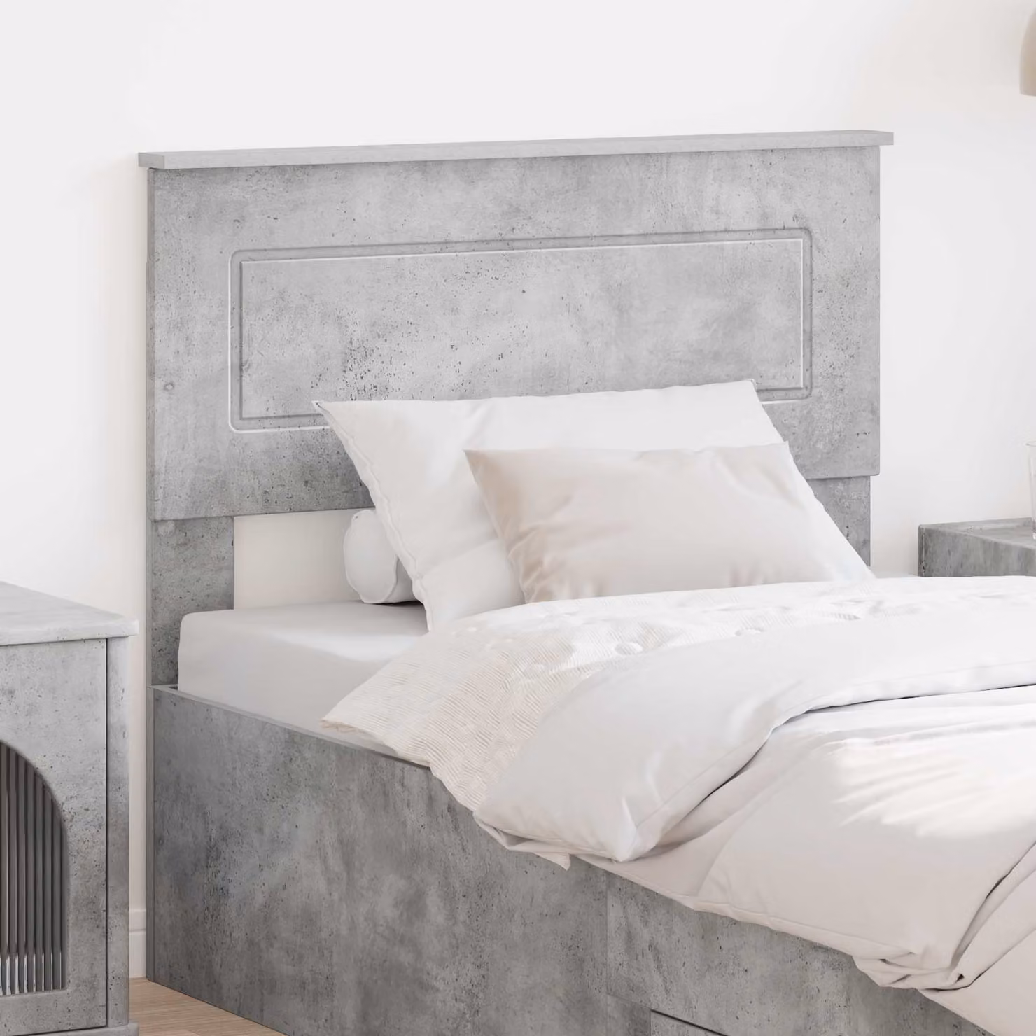 Testiera per letto moderna vidaXL in legno ingegnerizzato, colore grigio cemento opaco