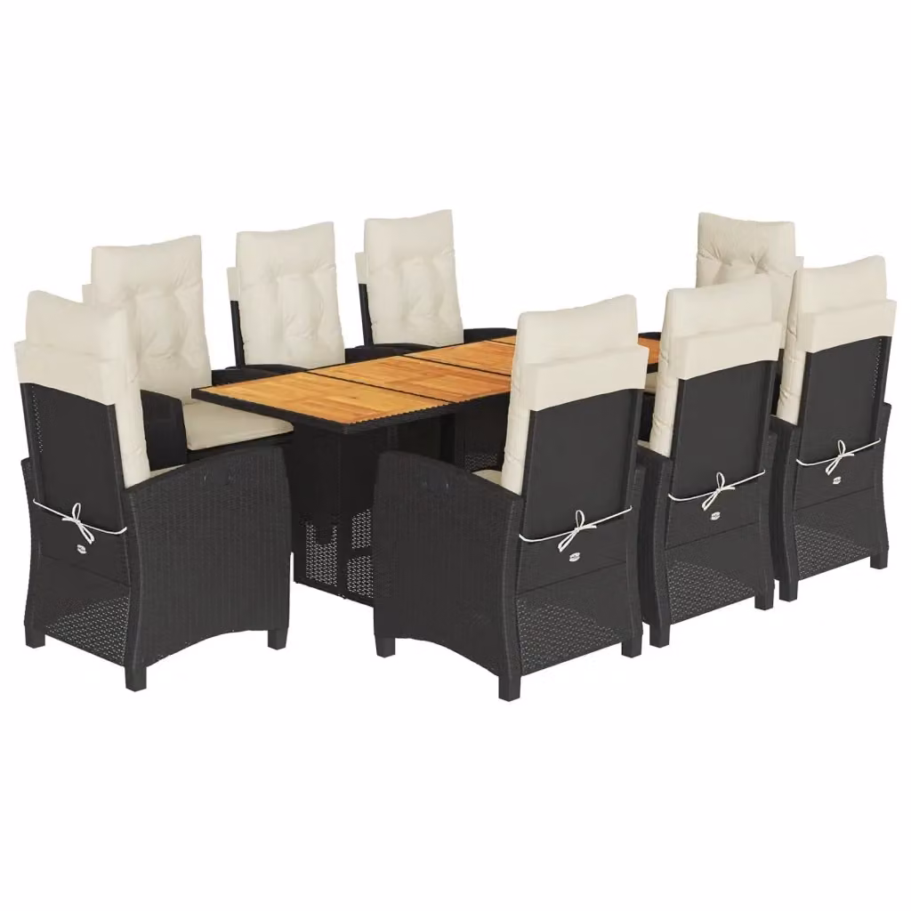 Set da pranzo da giardino vidaXL in legno di acacia oliato e polyrattan con 9 pezzi, nero e bianco – 2