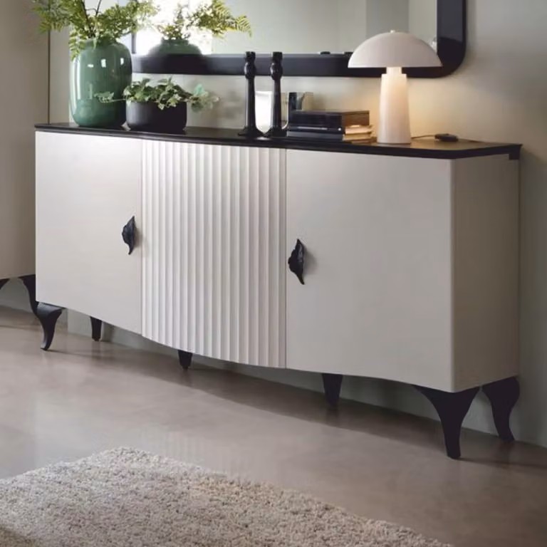 Casa Padrino Credenza Art Déco Bianco / Nero 173,4 cm - Mobili Art Déco