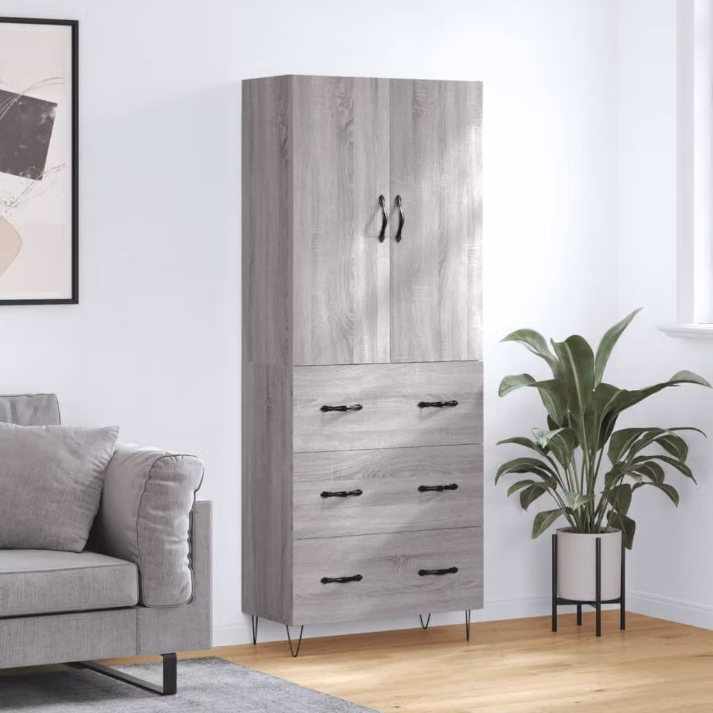Credenza vidaXL in legno e metallo Grigio Sonoma per soggiorno e sala da pranzo L: 69,5 cm, P: 34 cm, H: 180 cm