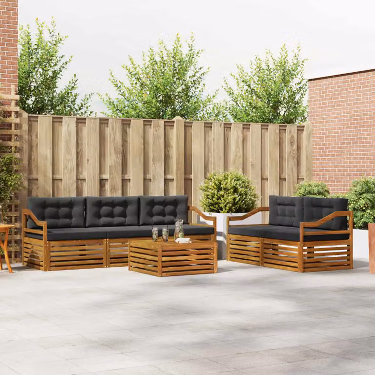Set di divani da esterno vidaXL 6 pz in legno di acacia, colore naturale e antracite