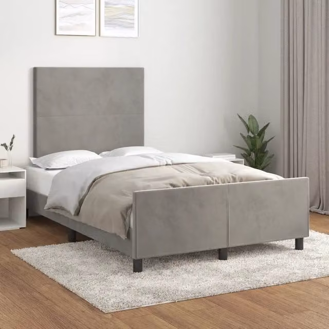 Giroletto vidaXL in velluto grigio con struttura in legno e doghe piatte L/P/H: 120 x 200 x 123 cm – 1