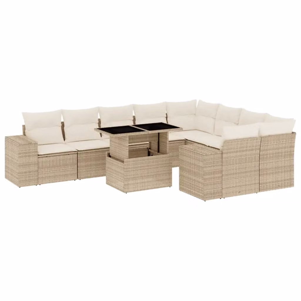 vidaXL Set Divano da Giardino 10 pz a Forma a L con Cuscini Beige e Tavolino in Polyrattan e Acciaio – 2