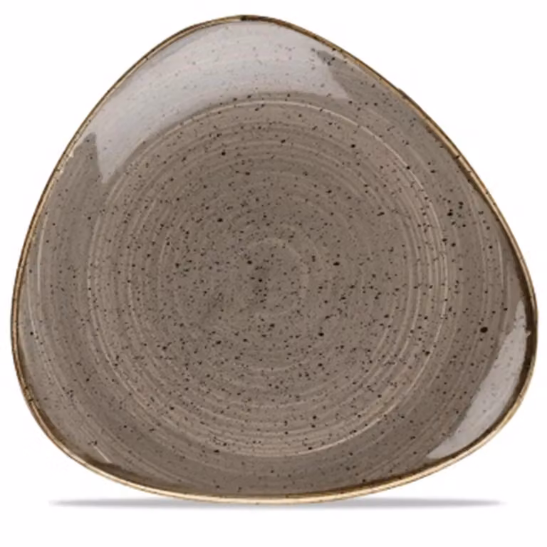 Piatto piano triangolare in porcellana grigio stone, diam. 31cm, 12 pezzi