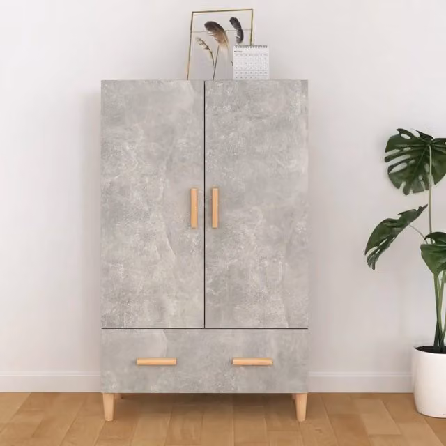 Credenza Buffet Armadio da Cucina Design Mania Grigio Cemento in Legno Multistrato L 70 cm, P 31 cm, H 115 cm