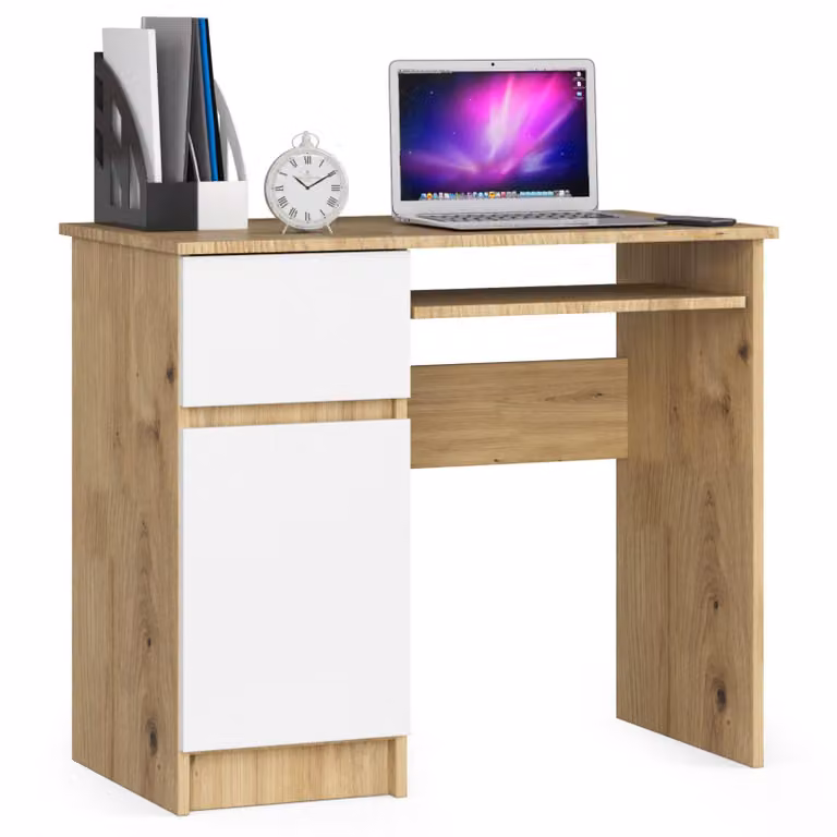 Akord Scrivania Piksel 1 Cassetto 1 Anta Lato Sinistro Rovere Artigianale E Bianco 90X50X77 Cm