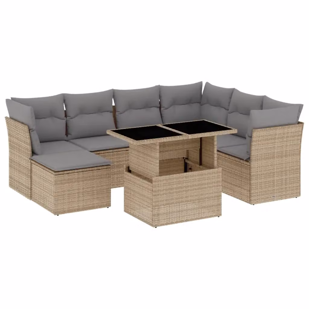 Set Divano da Giardino vidaXL 8 pz a Forma a L con Cuscini Beige e Tavolino, Struttura in Metallo e Polyrattan per Terrazza o Giardino – 2