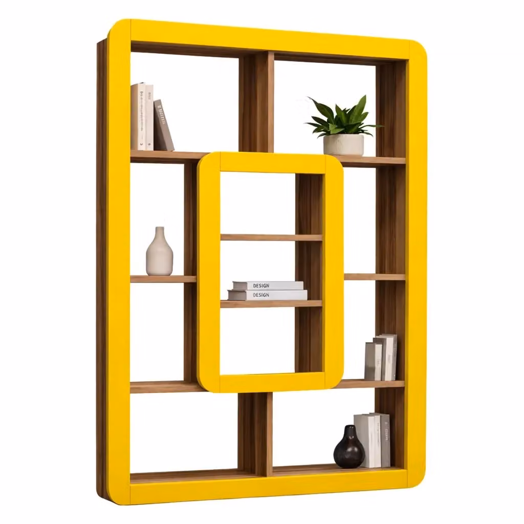 Libreria DMORA Caltrano con 8 Ripiani, Marrone Noce e Giallo, L 108 cm x P 22 cm x H 140 cm – 2