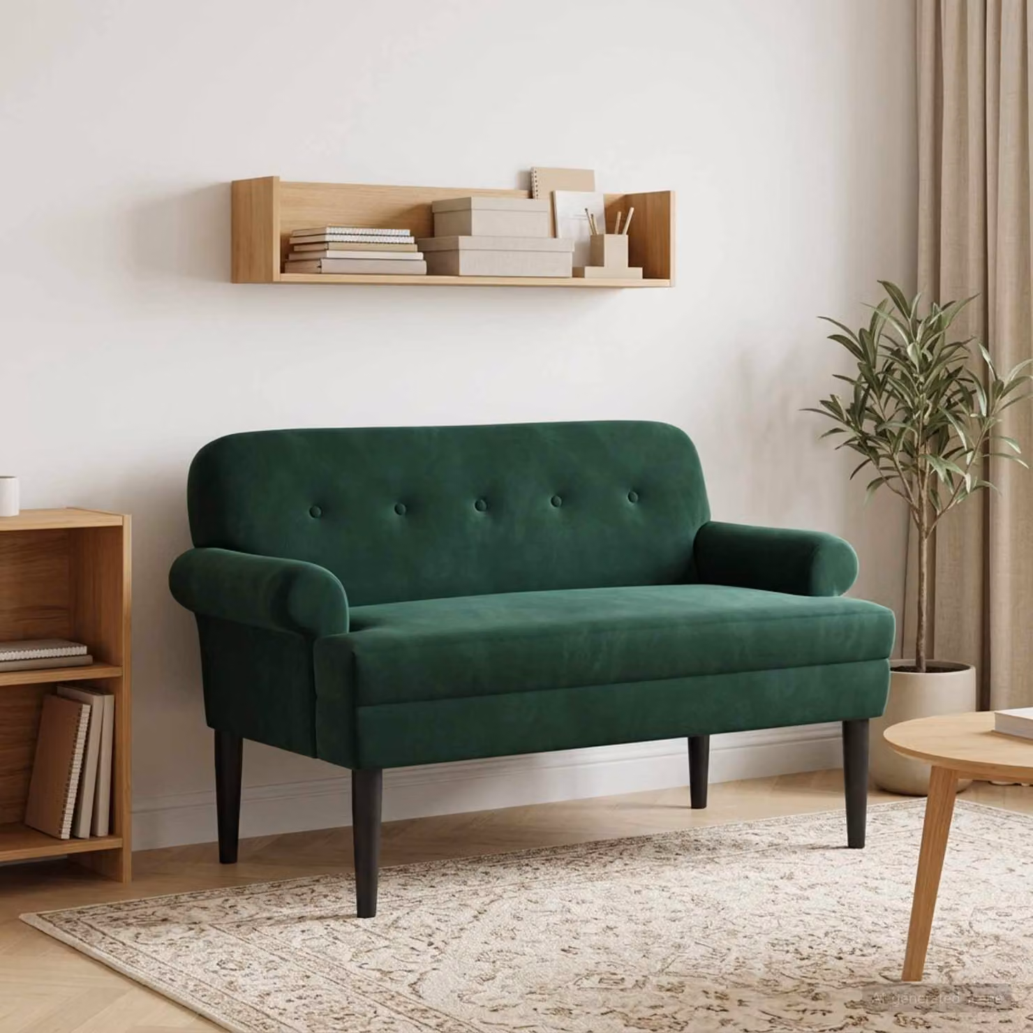 Loveseat vidaXL in velluto verde con bottoni imbottiti, L: 120 cm, P: 66 cm, H: 78 cm