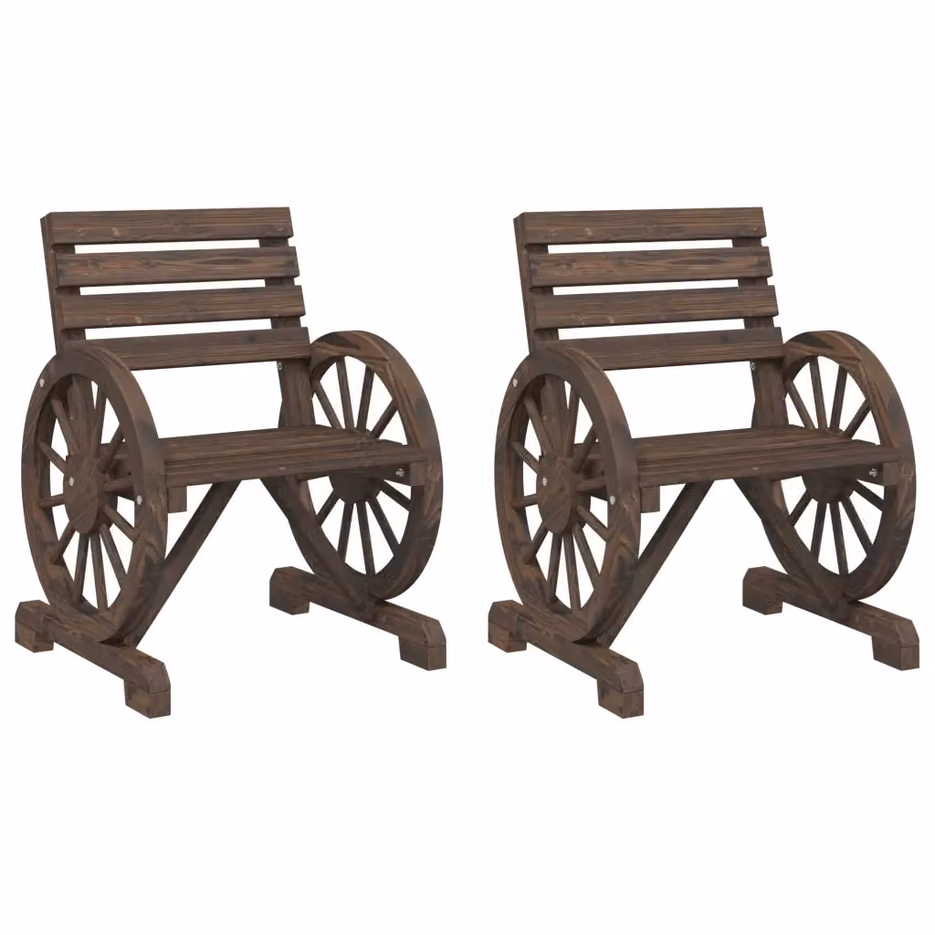 Set di 2 sedie da giardino vidaXL in legno massello di abete marrone con braccioli, L/P/H: 58 x 58 x 78,5 cm – 2