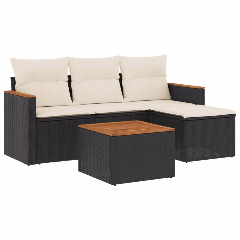Set Divani da Giardino 5 pz con Cuscini in Polyrattan Nero