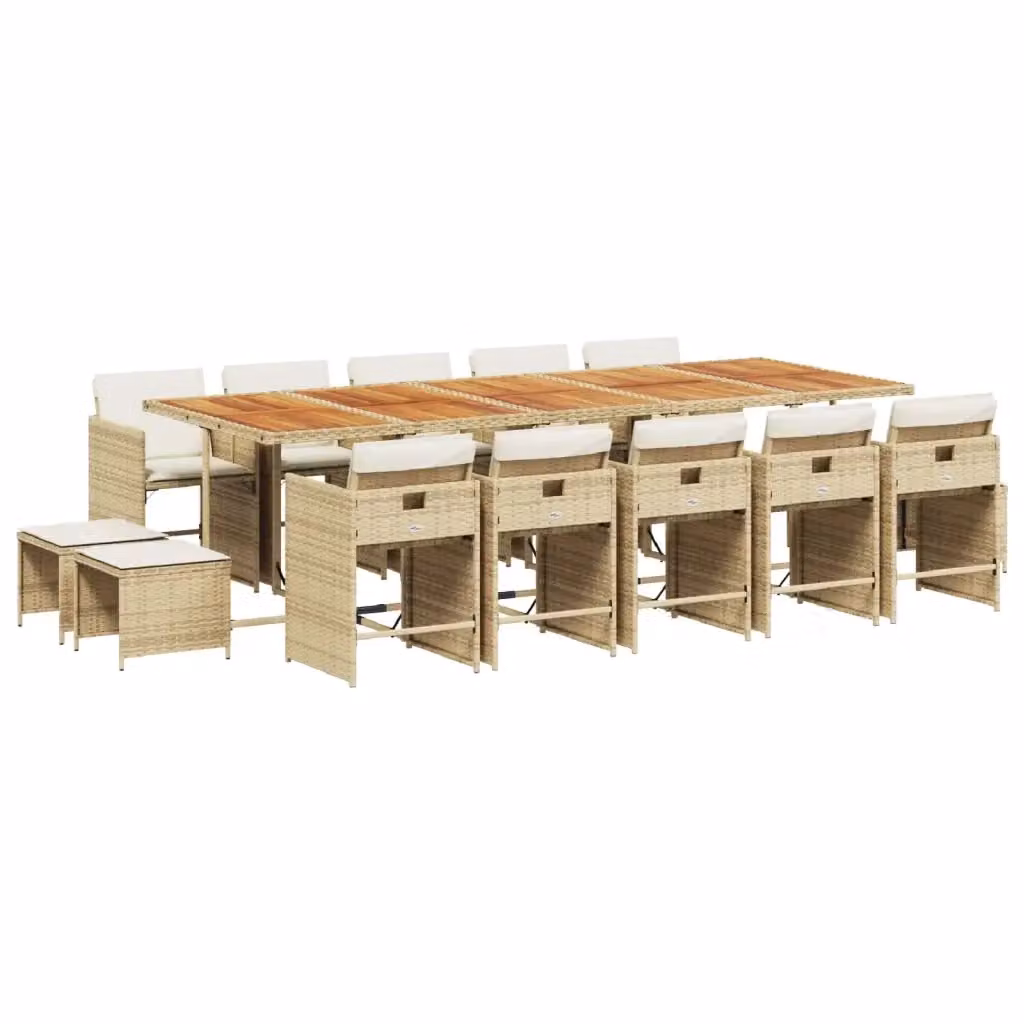 Set da pranzo da giardino vidaXL in polyrattan con cuscini beige e legno di acacia, 15 pezzi – 2