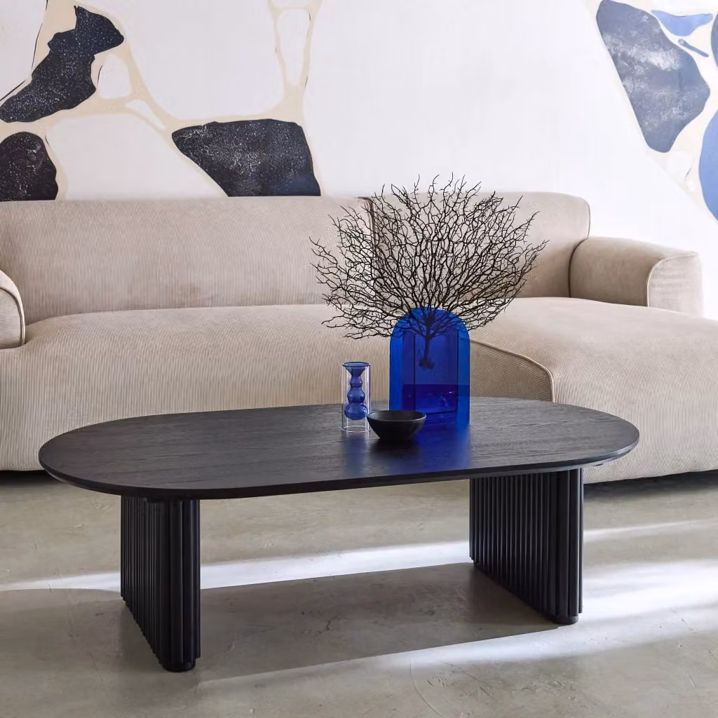 Tavolino ovale moderno Sweeek in legno di rovere nero opaco – 2