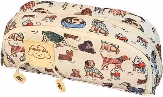 Astuccio grande con stampa animalier, grande, 2 scomparti, chiusura a cerniera, cartoncino ABC