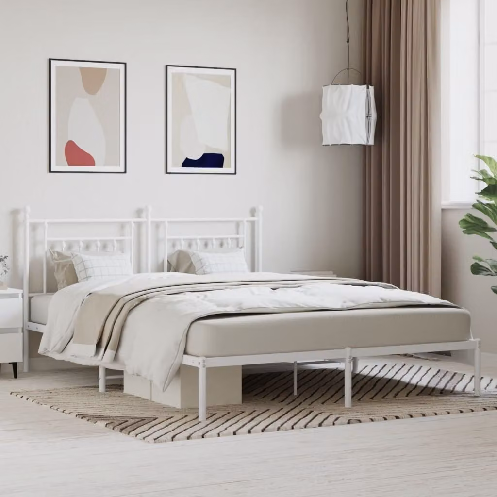 vidaXL Struttura letto con testata in metallo bianco 160x200 cm - Struttura letto - Cornici letto - Struttura letto - Letto