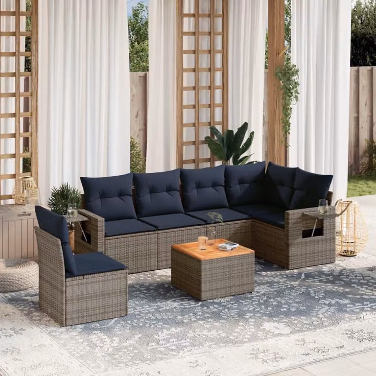 Maison Exclusive - Set divano da giardino 7 pezzi con cuscini, grigio, polyrattan