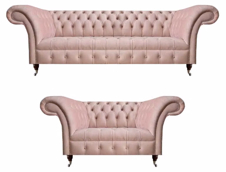 Komplette Chesterfield Rosa Couchgarnitur Wohnzimmer Designer Couch Set