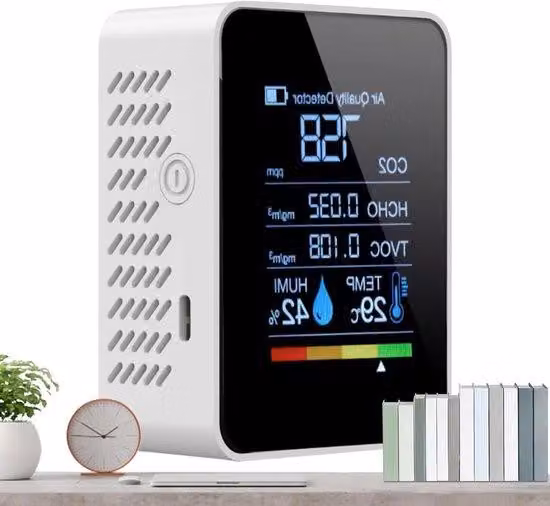 Monitoraggio dell'aria a lungo termine - Sensore di qualità dell'aria - Sistema di monitoraggio della sicurezza interna - Dispositivo di test versatile - 9,9 x 4,8 cm - Bianco