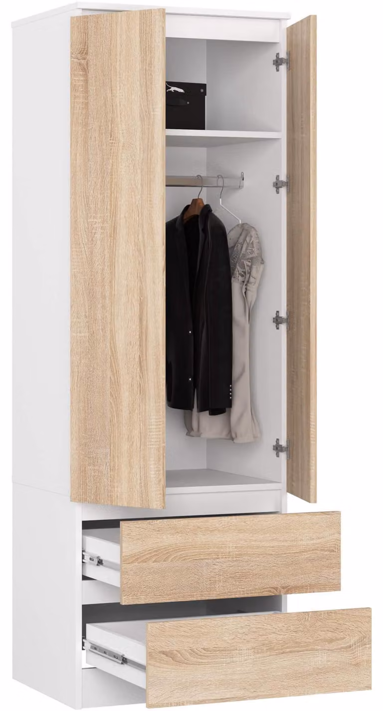 Armadio S60, 60 cm, guardaroba a 2 ante e 2 cassetti, finitura lucida, altezza 180 cm, modello STAR