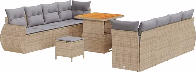 Set Divano da Giardino con cuscino 11 pcs Beige polyrattan