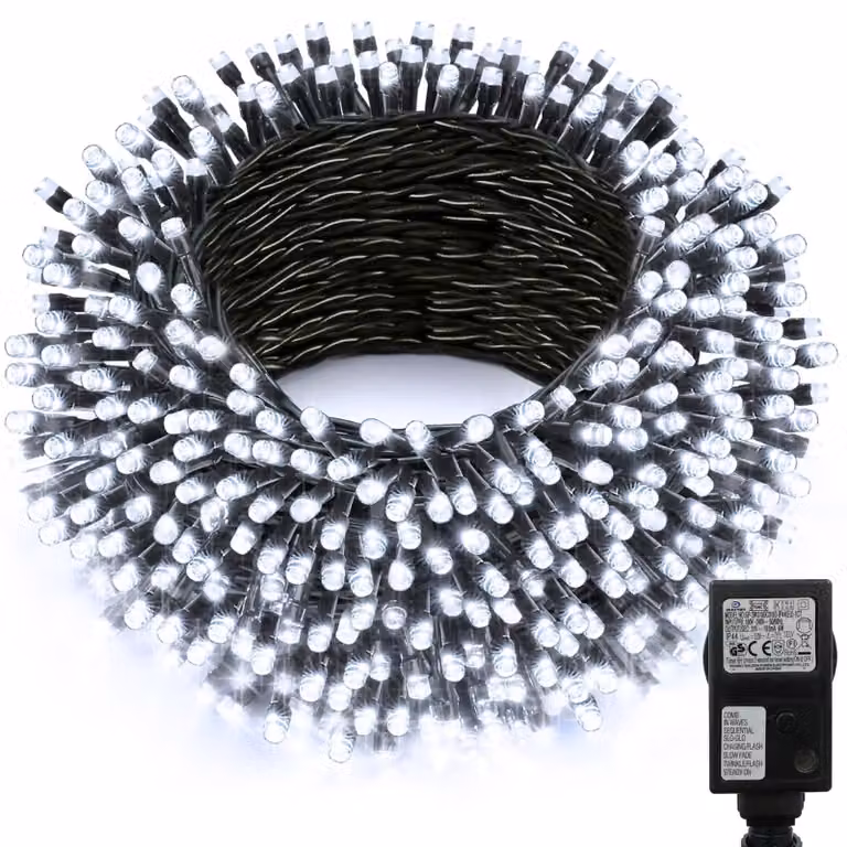 Catena luminosa a LED, 20 metri, 200 LED, 8 modalità, timer, grado di protezione IP44, colore bianco