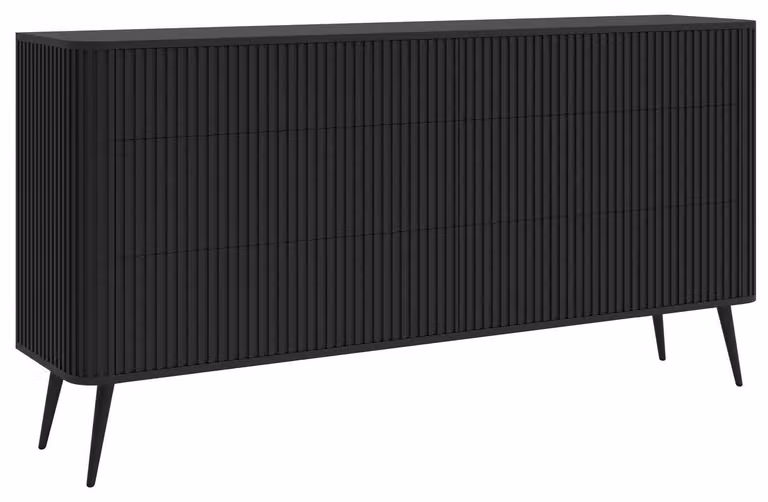 Selsey Ovarlo - Cassettiera a 6 cassetti, nera con gambe in metallo, 168 cm